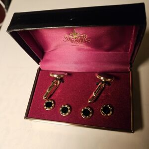 Gold and Black Cufflink and Stud Set - Classic Men's Accessories